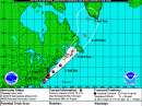 The NOAA storm track graphic for Hurricane Arthur, issued July 3 at 1200 UTC. [NOAA graphic]