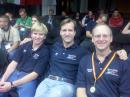 Kody Low, K3ODY, Kennan Low, KE3X, and Barry Kutner, W2UP, represented the US at the Ninth High Speed Telegraphy IARU World Championship last month in Bielefeld, Germany. Kutner took the first-ever gold medal won by a non-European in the RUFZ competition. [Photo courtesy of Barry Kutner, W2UP]