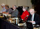 ARRL President Kay Craigie, N3KN, presided over the 2012 Second Meeting of the ARRL Board of Directors. She is joined at the head table by ARRL Treasurer Rick Niswander, K7GM (far left), ARRL Second Vice President Bruce Frahm, K0BJ; ARRL First Vice President Rick Roderick, K5UR, and ARRL Chief Executive Officer and Board Secretary David Sumner, K1ZZ. [Steve Ford, WB8IMY, Photo]