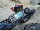 The signal reception on the highest peak in Northern Europe was excellent. The IC-703 transceiver was placed on a soft plastic bag to prevent it from being scratched on the stones.