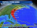 This map shows the progression of Tropical Storm Hanna. This storm, scheduled to be at hurricane strength by 3 PM on September 5, should make landfall in North Carolina that same day. [Map courtesy of The Weather Channel]