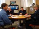 Delta Division Vice Director David Norris, K5UZ (far left), and Delta Division Director Mickey Cox, K5MC (far right), meet with ARRL CEO David Sumner, K1ZZ, and ARRL President Joel Harrison, W5ZN, during Director Orientation at ARRL HQ. [S. Khrystyne Keane, K1SFA, Photo]