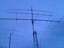 6ele 6M DK7ZB Yagi @ 25' , 11ele 2M yagi @ 27', 17/12M rotatable dipoles @ 30'.