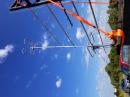 To the left is the dual 2m M2 Yagi.
Just visible to the right is the 2m/70cm vertical used for FM.