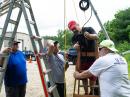 Jim Idelson, K1IR, demonstrates the readings from the antenna analyzer while trying to troubleshoot an issue with the beam.