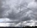 Our 20 Phone flame thrower: four elements made of #14 wire on fiberglass fishing poles. An 18-pound 20-meter Yagi that plays is a true asset on Field Day!