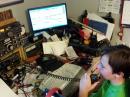 My son, Cody, making some contacts on HF. He would work Oregon, Alabama, and our first 40 meter phone contact Missouri. He was also pleased to get us past 50 contacts.

Radios shown: Kenwood TS-450(HF), Yaesu FT-101(HF), and Yaesu FT-620B (6M) The FL2100B amp was not used for Field Day.
