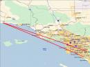 This shows two paths from Gaviota Beach (CM94VL) to DM13.  The lower line is the path to W6IT.  It is entirely over water or low-lying land with no obstructions higher than Greg's antenna system.  The path is limited only by the curvature of the earth and is excellent, especially with tropo such as we had during the 222 and Up Contest.  The upper line shows the knife-edge path over a 2,800-foot ridge in the Santa Monica Mountains to the sites of N6HC, N1BKB and W6TAI.  Both paths yielded excellent signals during the contest.