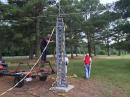 Pete Wene, wa5t, our president has a home built, very strong and safe, portable tower and beam.  The tower is a Rhon crank up, but everything else, including the trailer and beam, is his creation.