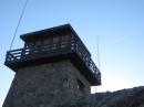 Squaw Mountain Lookout Tower Field Day site at dawn.  Inverted V on right, vertical on left. 