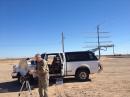 We set up first in DM32. The 10GHz dish is pointed to AD7OI on White Tank Mt. This is a nice view of the antenna stack and rotor. The 5.7 GHz dish is in the back of the truck. Contrast this to the picture in DM44 to see the range of climates from which we operated. 