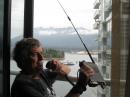 N6ZE/VE7-QRP-Rover utilized his 10th floor hotel room in downtown Vancouver, B.C., British Columbia to make 22 QSOs on bands between 6 meters & 33 cm. The available radio view was Northerly with lots of obstructions due to higher buildings.(W7PBJ photo)
