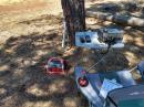 WD9EWK's HF station for Field Day, along with an Alinco DJ-G7T and Kenwood TH-D74 used for the AO-92 satellite's "L/V" mode (uplink on 1.2 GHz, downlink on 2m) at the start of Field Day. 