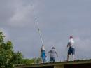 A 40-meter quarter-wave vertical (designed and built by Larry W5NCD) goes up atop the pavilion. Wow! The metal roof makes a great ground plane!!