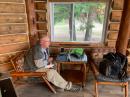 My North Woods Shack.  MTR3BLCD with trapped 20-30-40 endfed halfwave strung up in the trees and tuner.  Speaker for other guests who wanted to hear the CW.  They were intrigued.