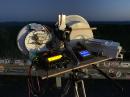 Night shot of the K2UA three-band setup. (l-r) 24 GHz, 47 GHz, and 10 GHz. We had perfect weather all weekend! (K2UA photo)