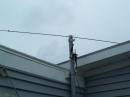 Dipole mounted on HF antenna support.  You can just make out the quick disconnect underneath that I use for the HF Screwdriver antenna.  (T-Storms come up quick near the coast!  Always have to be ready!)  