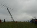 Raising the 6M antenna and tower using the "Falling Derrick" method.