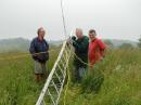Andy VE3NVK, Doug VE3XK and Al VO1NO/VE3 prepare a tower for raising.