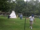 An authentic tee-pee attracts even more attention to our FD site. It is also very sturdy and is amazingly well ventilated, keeping the occupants cool during the warm WX. Next year, a discone antenna may be added for enhanced utility. . . . ..  