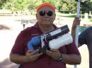 Frank, N7ZEV with his home made "Awesome Toss 'em" that propelled many tennis balls over the tall trees for the antennas.