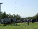 Three antennas, one for 15, one for 40 and one for 80 meters. Others are scattered around the site and flagged with caution tape for safety!