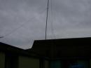 Our antennas after they were raised. We ended up having them in a X formation. It seemed to work well except on 80meters. If one of us was on 80m then the other was off the air!!