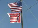 Triband Beam up, complete with US and ARRL Flags