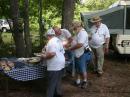 Saturday night dinner line for the BBQ briskets, ham, trailride patatoes, and baked beans.
