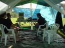 Andrea Bohl, KD0EKB, Ralphine Schnebly, and Nick Farlow monitor 15m.  15m netted only 63 contacts - painfully slow.