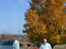 Here's W0FF in front of the 2-element quad and the HF2V.  Nice fall colors, eh?