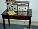 The third station set up is an all Heathkit ham set. On the left is a recently refurbished AT-1 transmitter and an AR-3 receiver with the matching Q multiplier.  The Antenna tuner is present also.  This station was not used at SKN because the receiver is less effective than the others and we wanted to make some contacts.