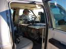Back seat operating position. Quickly built desk worked well.