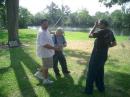 L/R Ron KE5STO, Dave N5AK, Jimmy KC5VWE - Getting the 40 Meter antenna ready to put up!