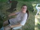 Beth KE5AJO resting after staying up all nite on 20/40 SSB