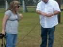 PRCARC Vice-President Larry Wagoner (N5WLW) (right) explains the design and function of a dipole antenna to Ginger Schmidt. Photo by Janice Wagoner (KE5ZJX).