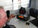KM6NN at the CW position powered by a battery being charged by a solar cell. CW / QRP operation.
