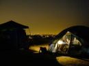 Keith (KI6BDR) making late night contacts -- the lights of the Silicon Valley in the background.