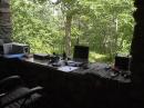 My original operating setup was on the wall of the shelter. This was before the battery problems and mosquitos came along.