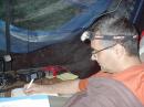 Here's me in night mode operations, operating from my sleeping bag. Thats an LED headlamp I'm wearing.  The camaera flash makes it appear fairly bright when it was actually pretty dark. 