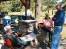 Taking a well-deserved break are (L-R) John Reilly, NØTA, Tom Thompson, WØIVJ and Larry Benko, WØQE... These are the "architects" for this year's excellent BARC Field Day. 