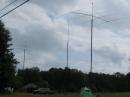 Where it all goes!  20 meter monobander in the foreground, 15 meter monobander (along with 6 meters) at the left and dipoles in the center.