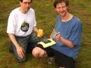 RANV's own Mr. Science Guy, Jeff N1YD (l) along with Jerry KB1KPO (r) shows how we can harness the energy of the sun. Sun? What sun? It poured!