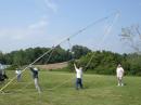 Up goes one of six 50ft masts which support our wire antennas