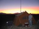 K7NS Field Day 2009 with Paul Steiner AC7QJ taking a break outside
of tent just after sunset. Looking west.