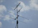 Poor man's stack at W4AMP. Create 5130-2n log periodic on top, Cushcraft 220wb four element yagi on 224, and a Diamond A502hb two element six meter beam. The Create is fed with a single run of LMR600 for 144-1296.
