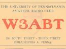 Photo: QSL card first used in the 1940's and into the early 1950's.  The UPenn ARC was founded on October 4, 1909, and the callsign W3ABT was assigned in 1932.