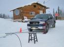VY1RST Shakespeare 2010 vertical (20-10 meters) ready to hoist up on KL7JR's antenna raiser at Buckshot Betty's Cafe and Cabins in Beaver Creek, Yukon.