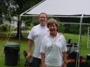 Red Cross reps Betty Addington with W5UGD