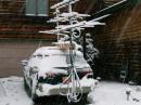 We awoke on Friday to find 2 inches of snow on everything, including the rover. We pushed up our departure hurriedly and left a few important things behind. Note the step stool  leaning against the house on the right. It stayed there the entire contest and I had to buy a new one in Tucson.